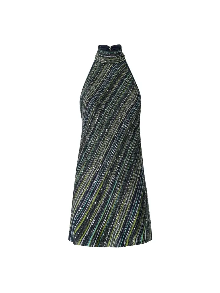 Women's Sequined Stripe Halter Mini Dress Women's Sequined Stripe Halter Mini Dress