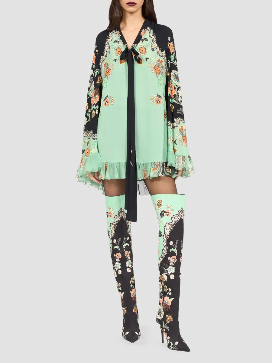 Roberto Cavalli Women's Ruffle-Trimmed Printed Mini Dress | Thumbnail 2 Roberto Cavalli Women's Ruffle-Trimmed Printed Mini Dress | Thumbnail 2
