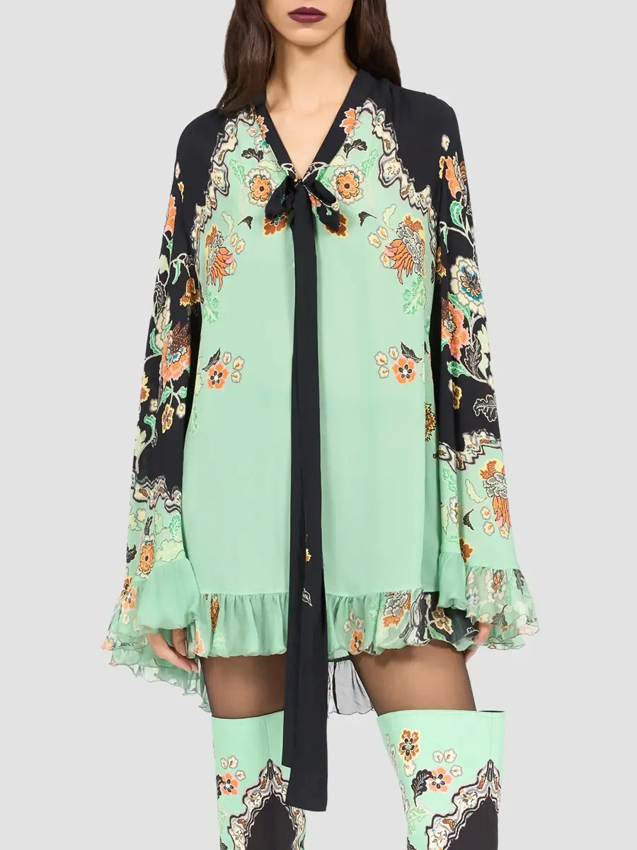 Roberto Cavalli Women's Ruffle-Trimmed Printed Mini Dress | Thumbnail 4 Roberto Cavalli Women's Ruffle-Trimmed Printed Mini Dress | Thumbnail 4