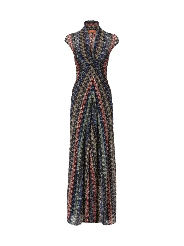 Women's Twist-Front Chevron Knit Maxi Dress