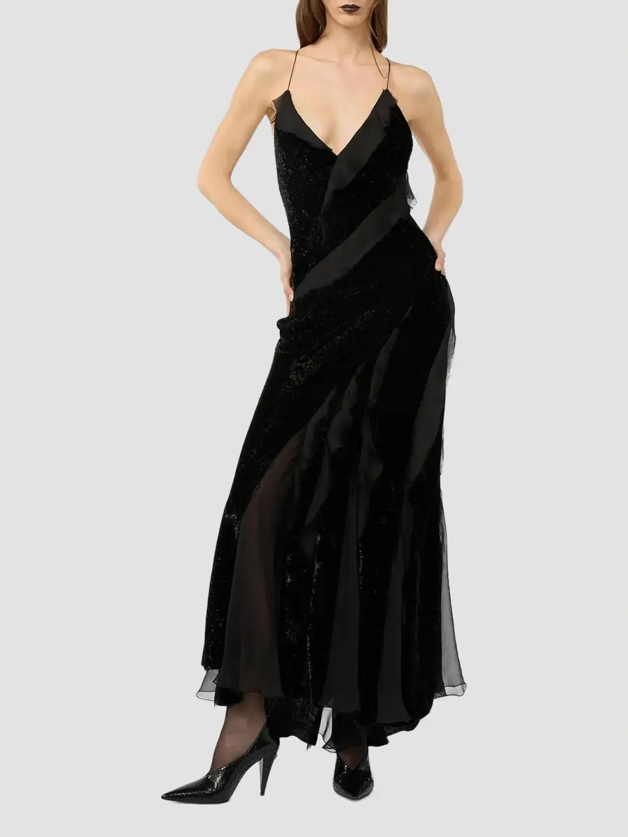 Roberto Cavalli Women's Ruffle Open Crisscross Back Gown | Thumbnail 2 Roberto Cavalli Women's Ruffle Open Crisscross Back Gown | Thumbnail 2