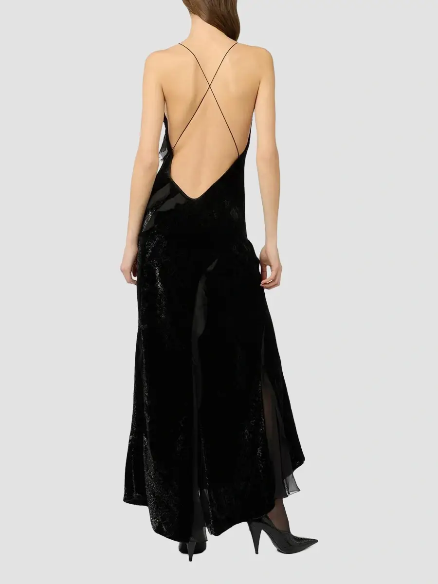 Roberto Cavalli Women's Ruffle Open Crisscross Back Gown | Thumbnail 3 Roberto Cavalli Women's Ruffle Open Crisscross Back Gown | Thumbnail 3
