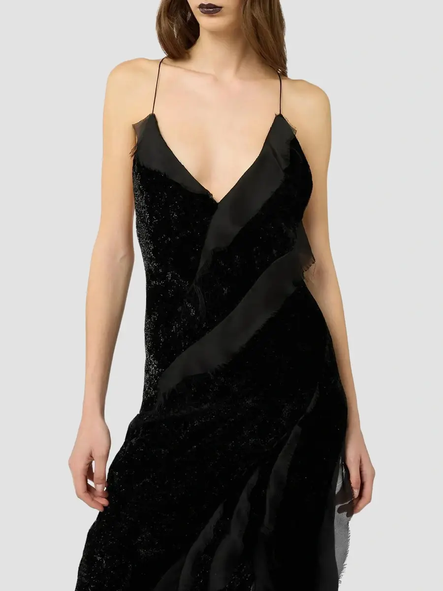 Roberto Cavalli Women's Ruffle Open Crisscross Back Gown | Thumbnail 4 Roberto Cavalli Women's Ruffle Open Crisscross Back Gown | Thumbnail 4