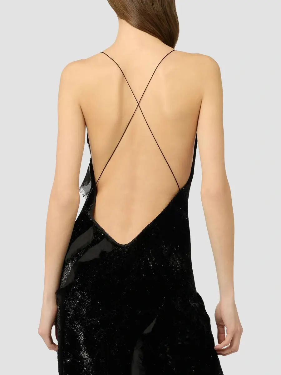 Roberto Cavalli Women's Ruffle Open Crisscross Back Gown | Thumbnail 5 Roberto Cavalli Women's Ruffle Open Crisscross Back Gown | Thumbnail 5