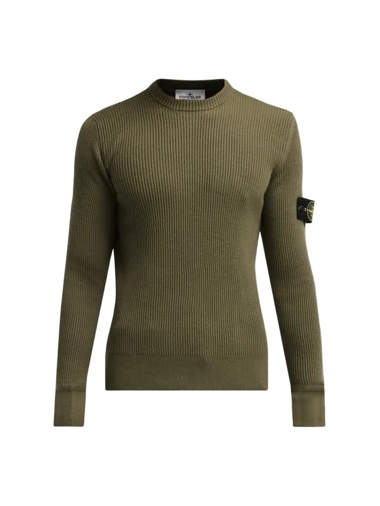 Stone Island Men's Rib-Knit Wool Crewneck Top