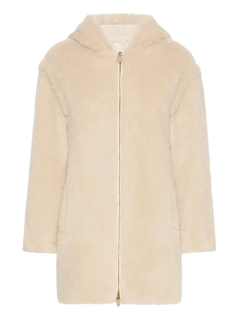 Max Mara Women's Alpaca and Wool Teddy Fabric Hooded Coat