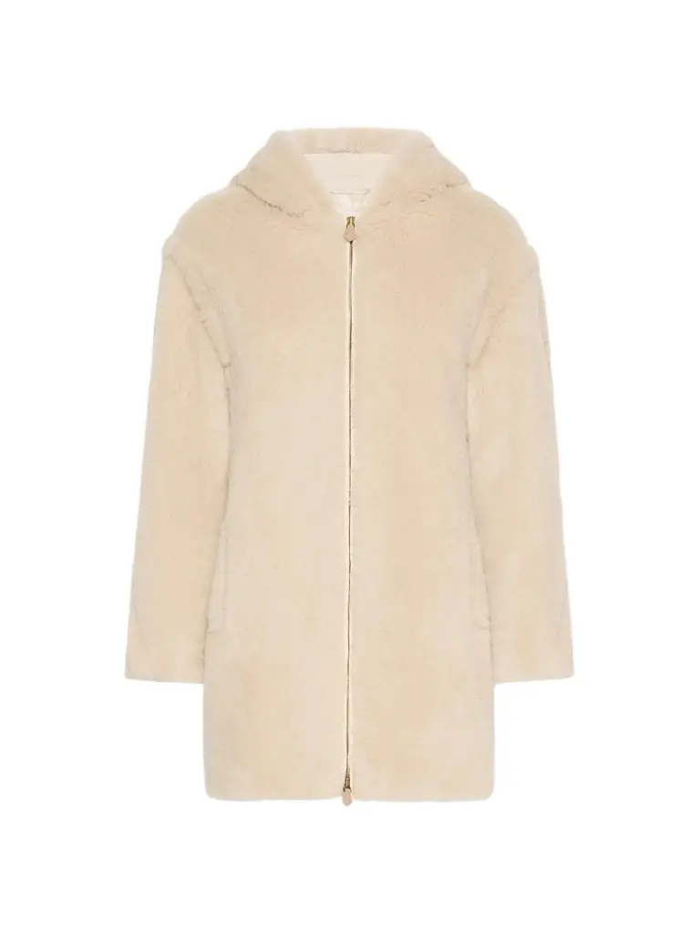 Women's Alpaca and Wool Teddy Fabric Hooded Coat