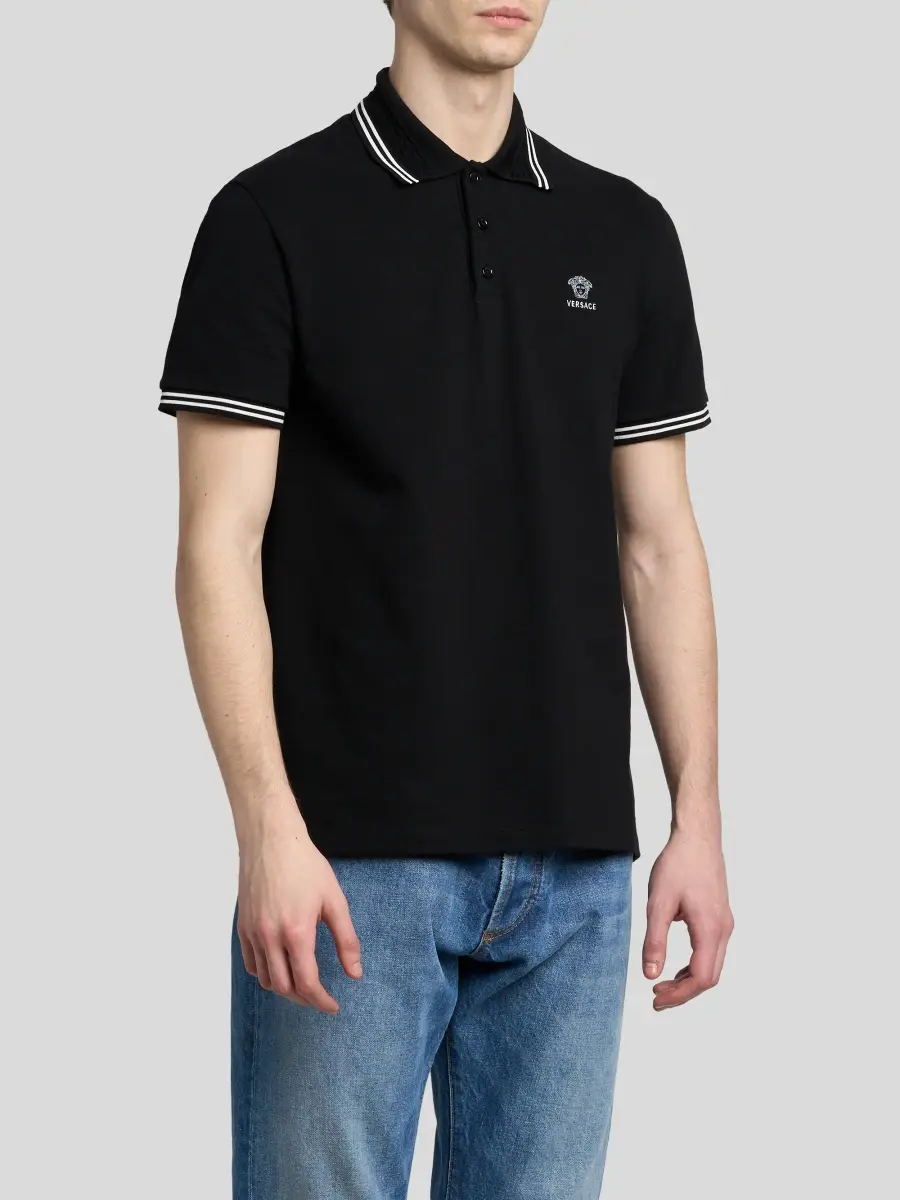 Versace Men's Medusa-Embroidered Cotton Polo Shirt | Thumbnail 4 Versace Men's Medusa-Embroidered Cotton Polo Shirt | Thumbnail 4