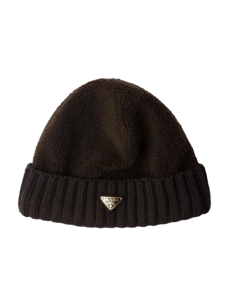 Prada Women's Fleece and Wool Beanie - Brown