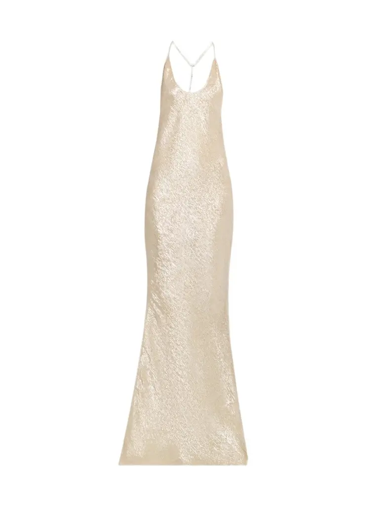 Women's Metallic Silk-Blend Open-Back Maxi Dress Women's Metallic Silk-Blend Open-Back Maxi Dress