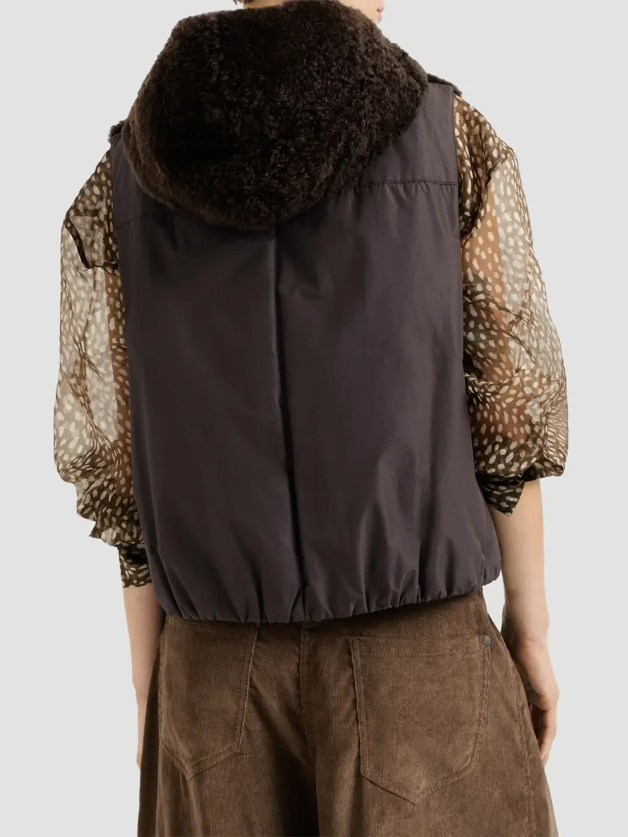 Brunello Cucinelli Women's Cashmere Shearling Reversible Hooded Vest | Thumbnail 3