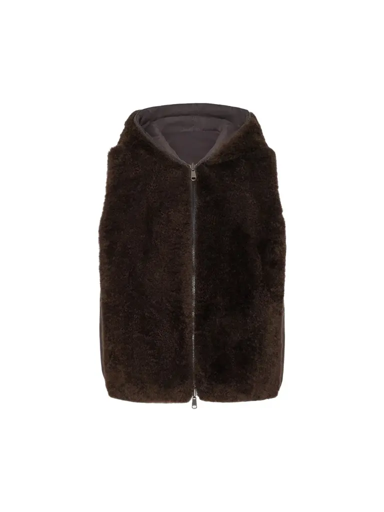 Brunello Cucinelli Women's Cashmere Shearling Reversible Hooded Vest
