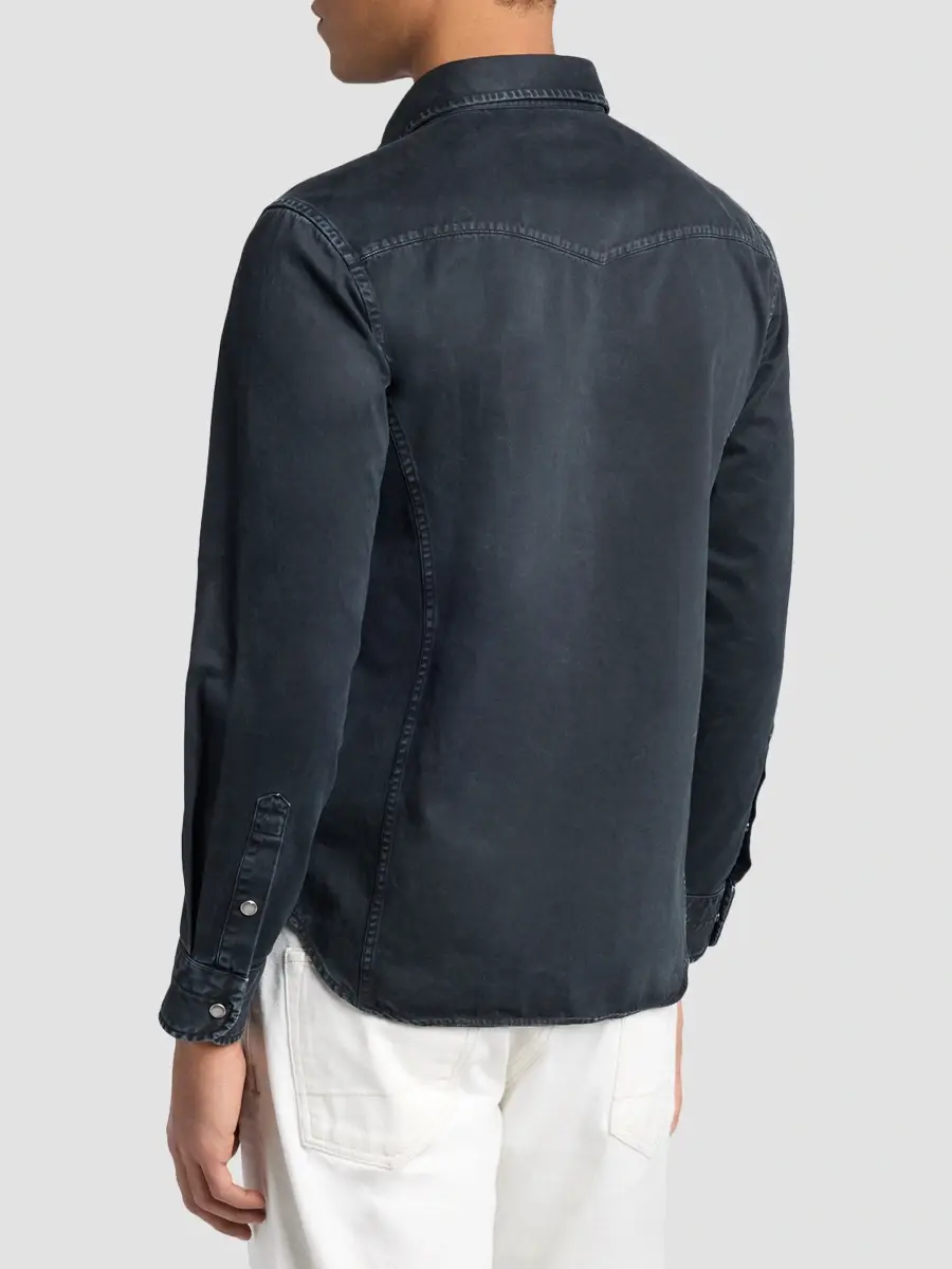 Tom Ford Men's Peached Twill Denim Western Shirt | Thumbnail 3