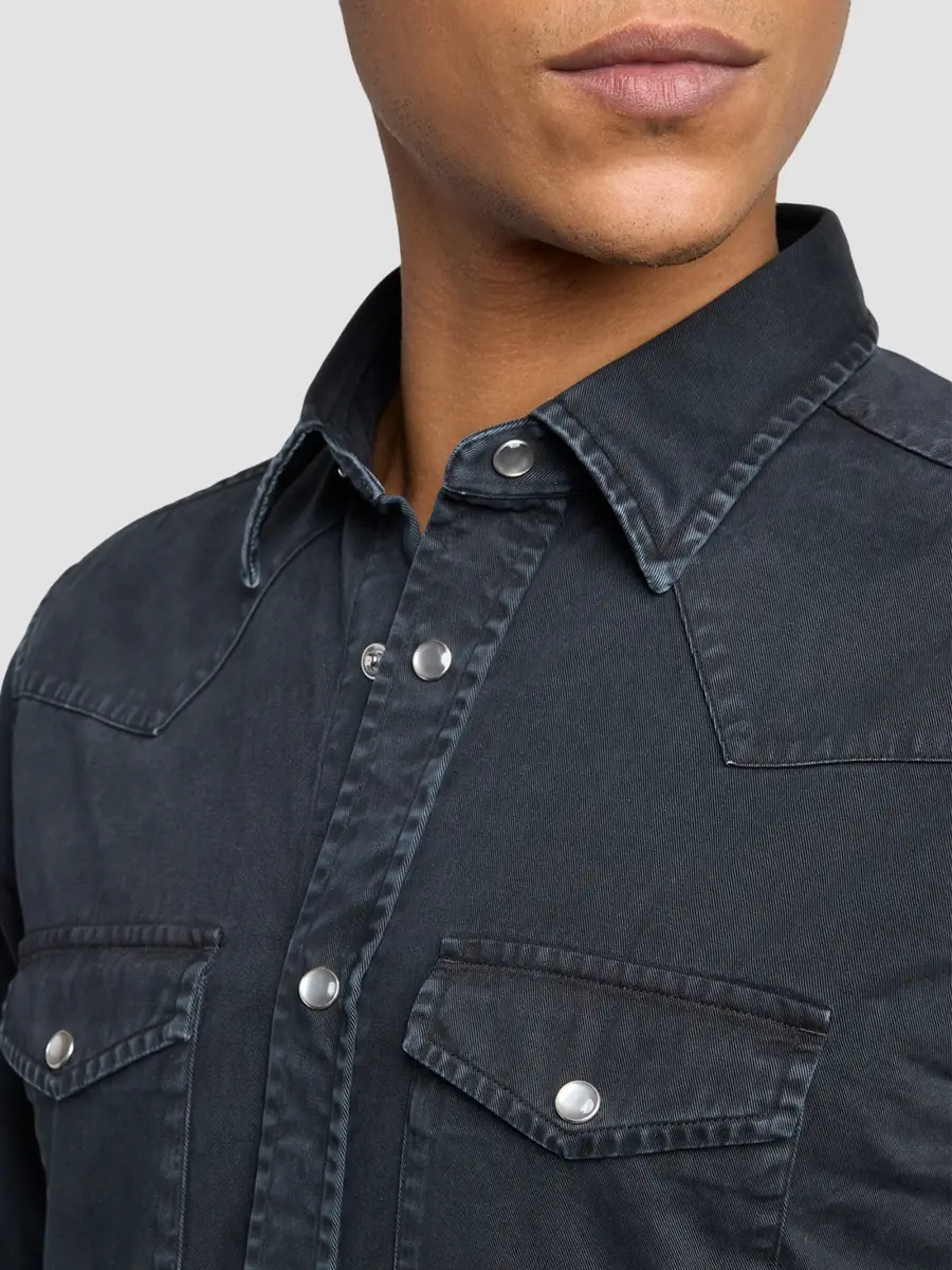 Tom Ford Men's Peached Twill Denim Western Shirt | Thumbnail 5