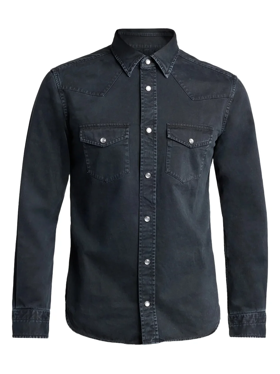 Tom Ford Men's Peached Twill Denim Western Shirt