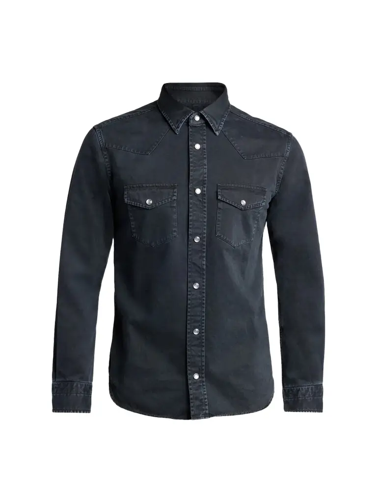 Tom Ford Men's Peached Twill Denim Western Shirt