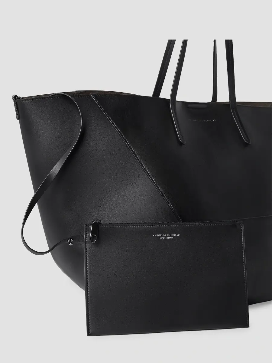 Brunello Cucinelli Women's Duo Large Tote Bag in Calfskin with Monili - Black | Thumbnail 5