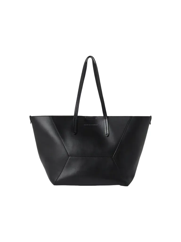 Women's Duo Large Tote Bag in Calfskin with Monili - Black Women's Duo Large Tote Bag in Calfskin with Monili - Black