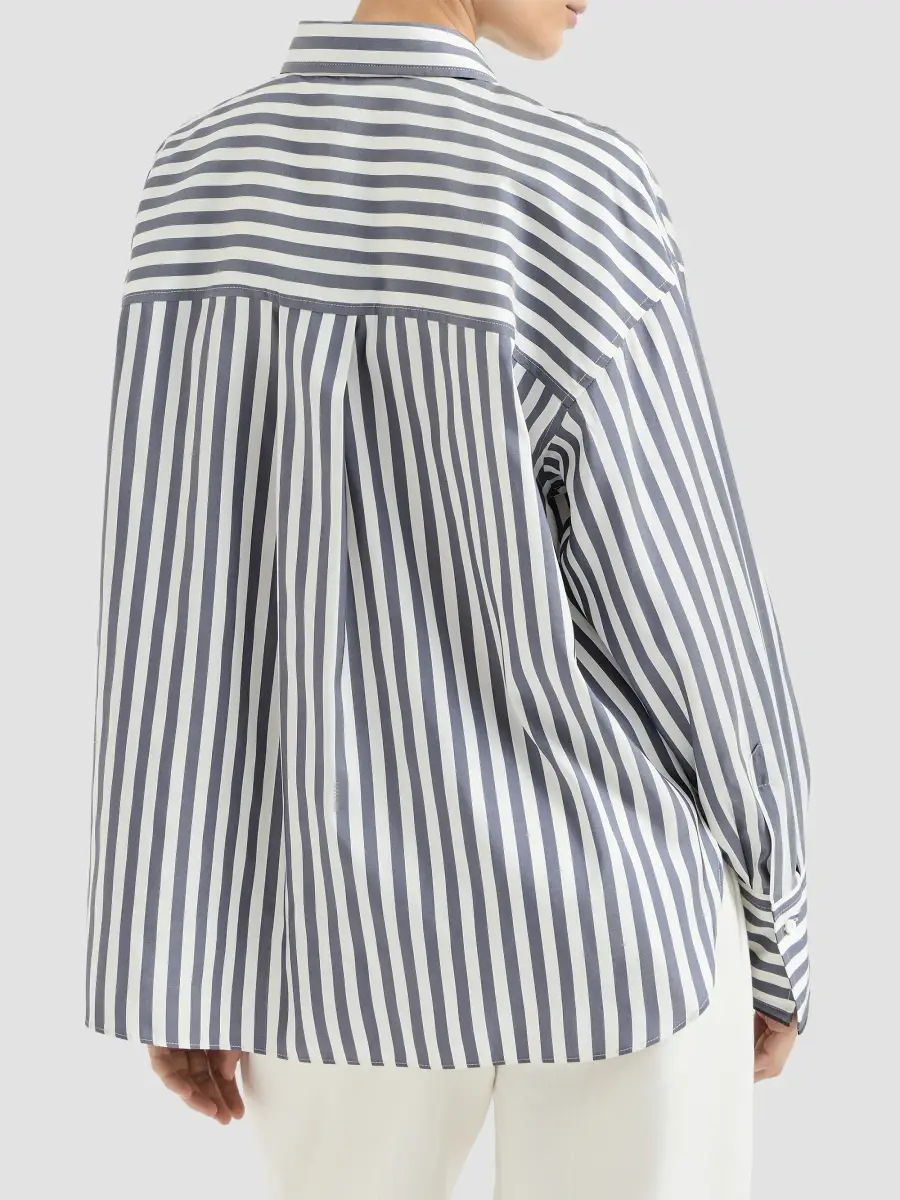 Brunello Cucinelli Women's Wide Stripe Silk Poplin Shirt | Thumbnail 3