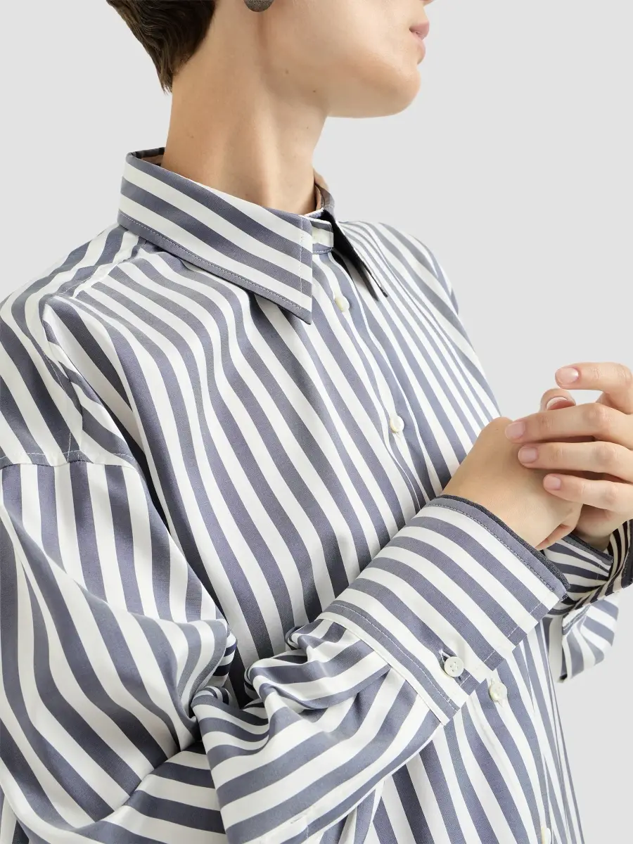 Brunello Cucinelli Women's Wide Stripe Silk Poplin Shirt | Thumbnail 5