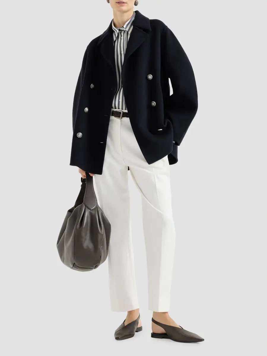 Brunello Cucinelli Women's Wide Stripe Silk Poplin Shirt | Thumbnail 6