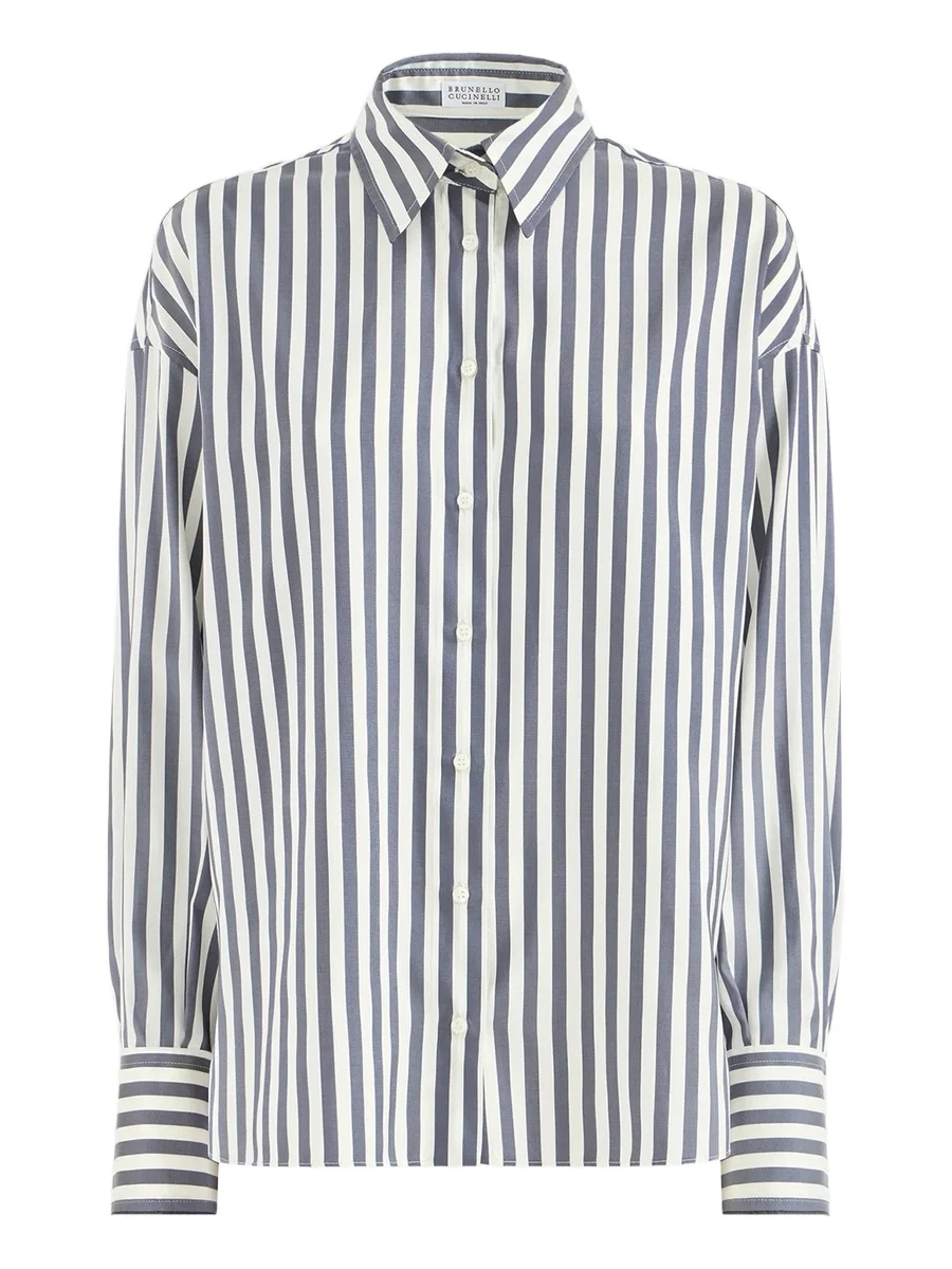 Women's Wide Stripe Silk Poplin Shirt Women's Wide Stripe Silk Poplin Shirt