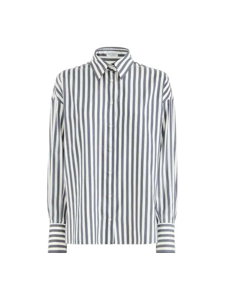 Women's Wide Stripe Silk Poplin Shirt