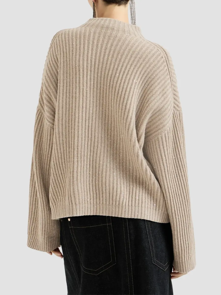 Brunello Cucinelli Women's Sparkling & Dazzling Cashmere and Wool Ribbed Sweater | Thumbnail 3