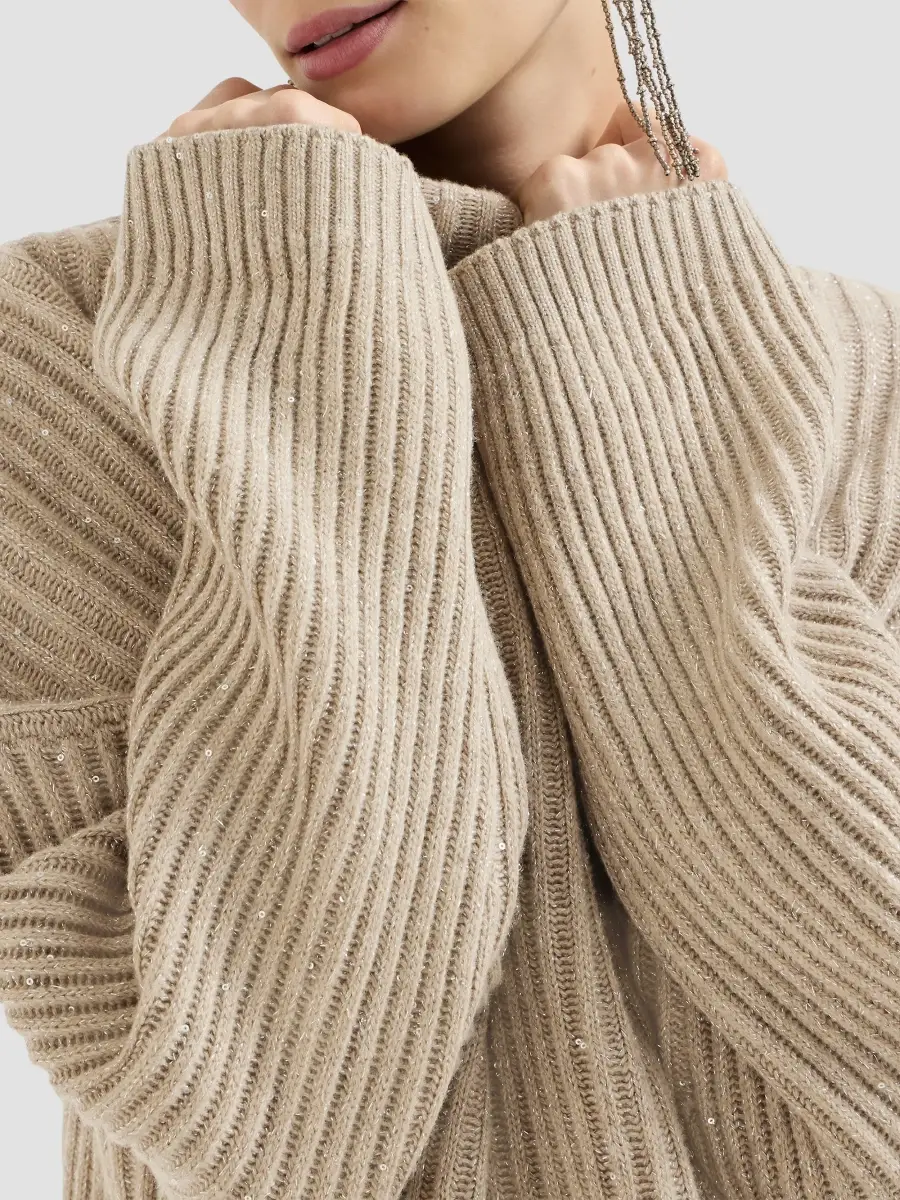 Brunello Cucinelli Women's Sparkling & Dazzling Cashmere and Wool Ribbed Sweater | Thumbnail 5