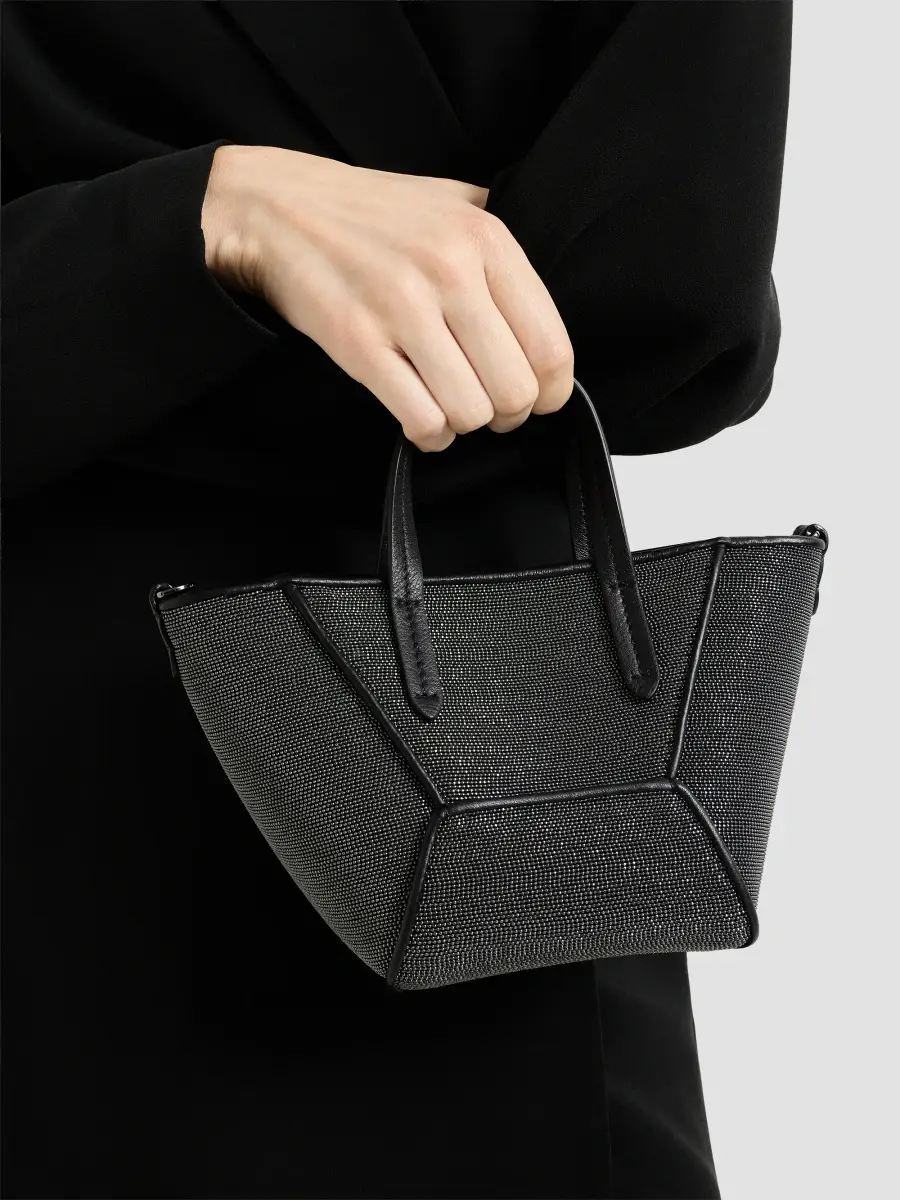 Brunello Cucinelli Women's Precious Duo Mini Top Handle Bag in Grained Leather - Black | Thumbnail 2 Brunello Cucinelli Women's Precious Duo Mini Top Handle Bag in Grained Leather - Black | Thumbnail 2