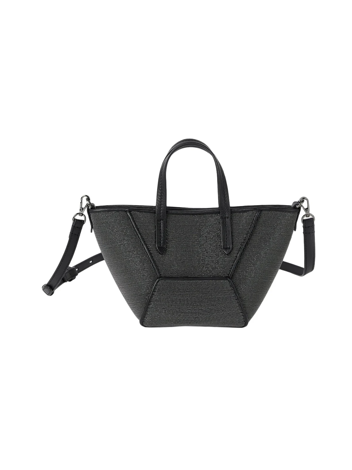 Women's Precious Duo Mini Top Handle Bag in Grained Leather - Black