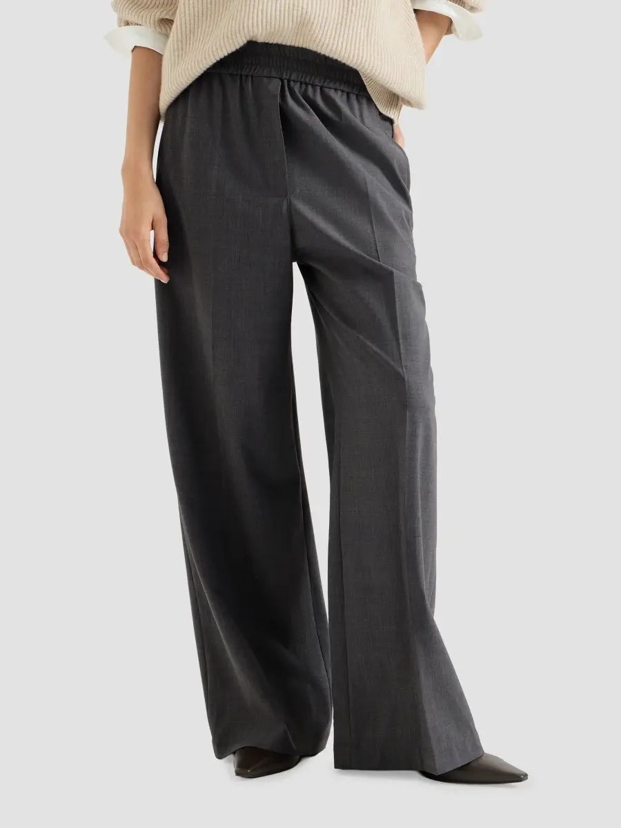 Brunello Cucinelli Women's Tropical Luxury Wool Loose Track Trousers | Thumbnail 2