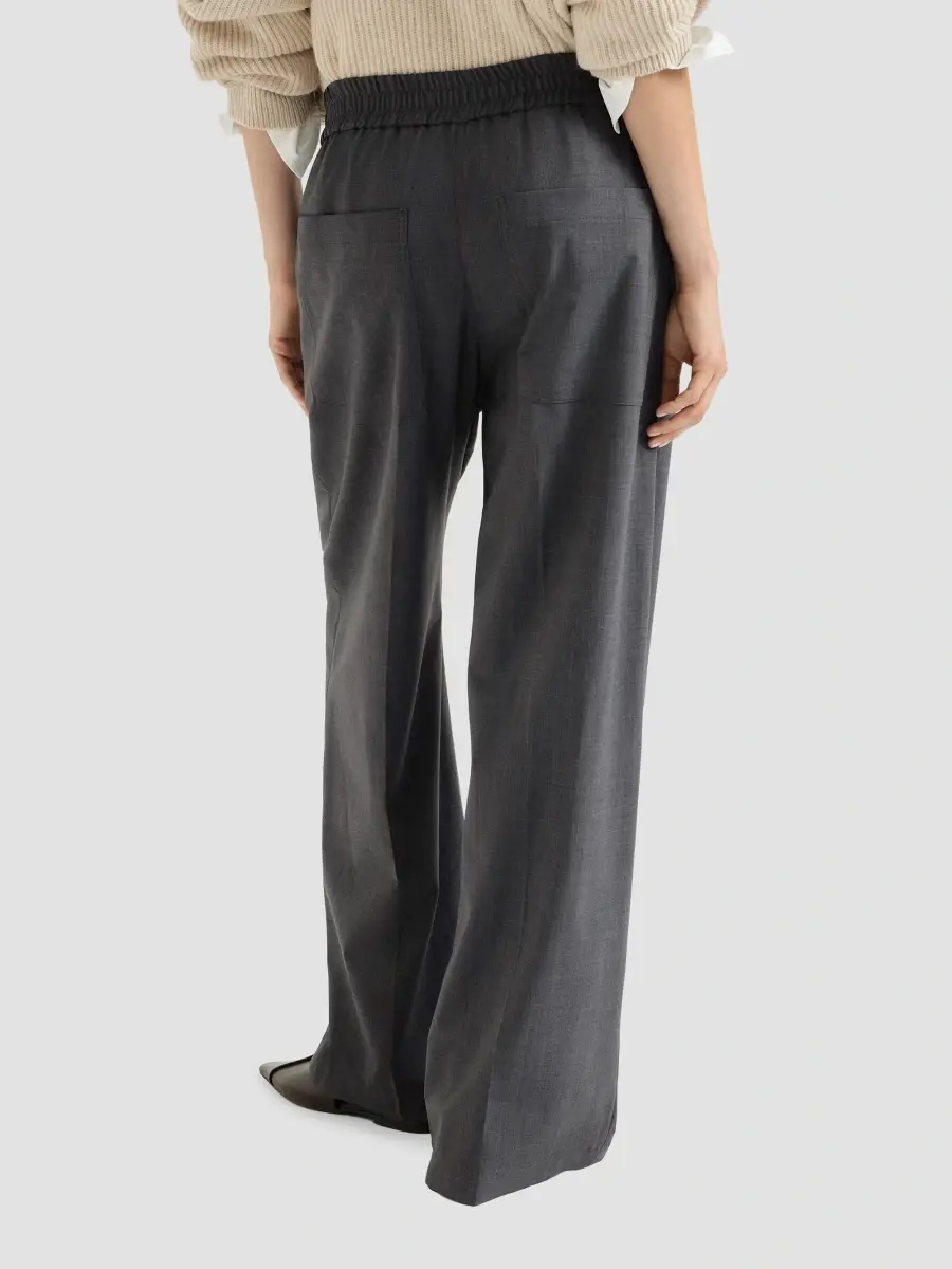 Brunello Cucinelli Women's Tropical Luxury Wool Loose Track Trousers | Thumbnail 3