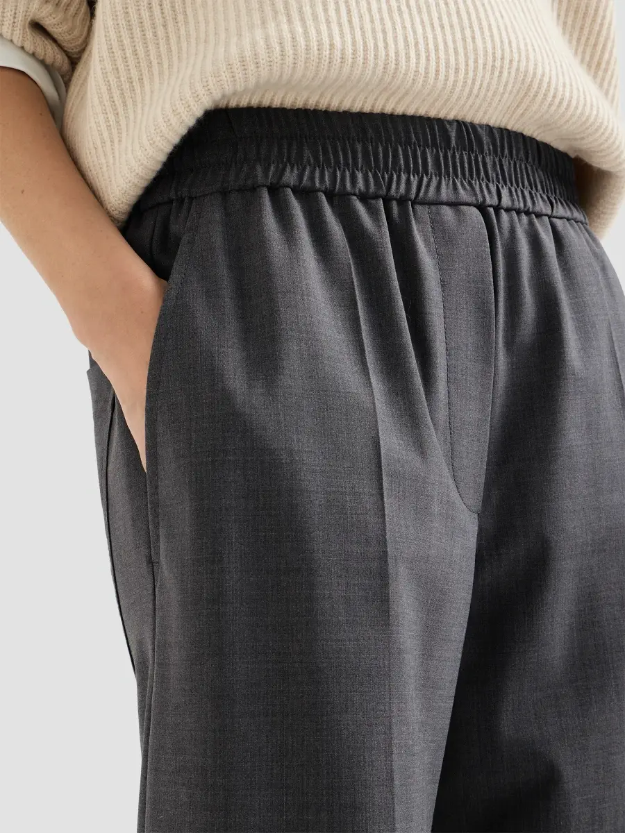 Brunello Cucinelli Women's Tropical Luxury Wool Loose Track Trousers | Thumbnail 5