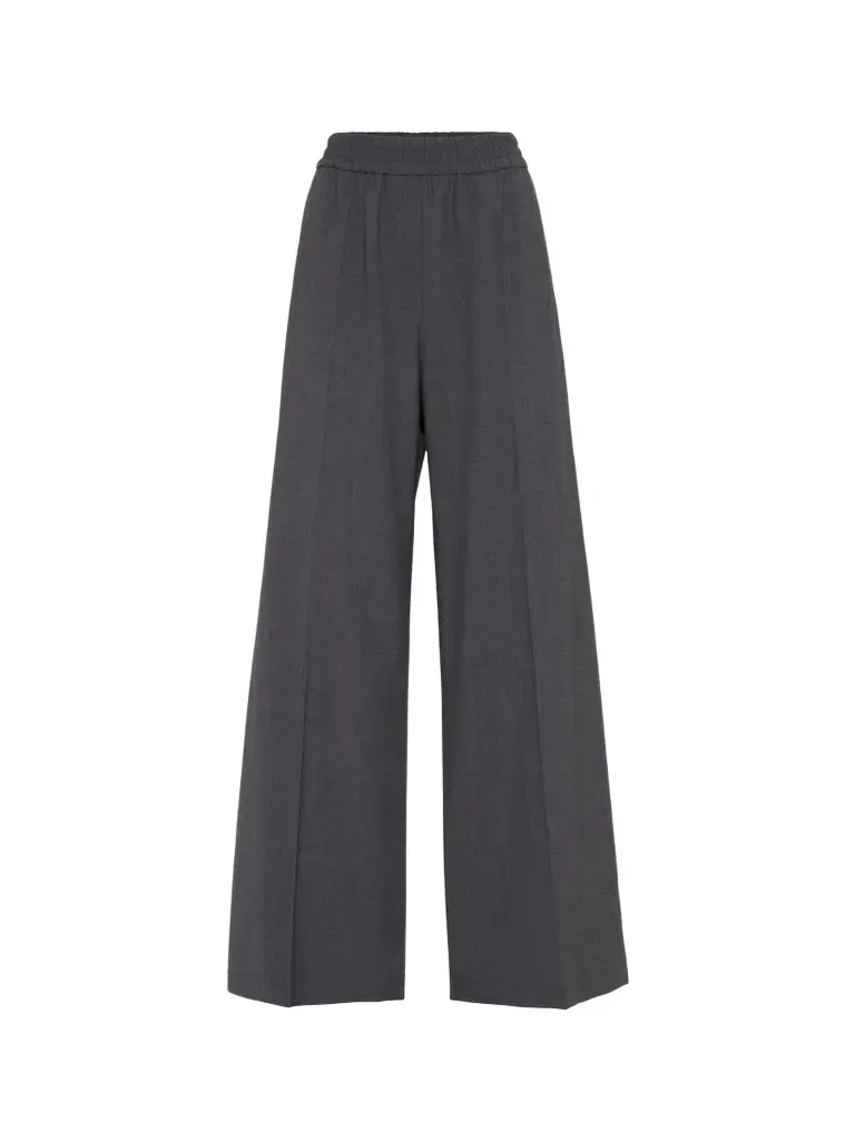 Brunello Cucinelli Women's Tropical Luxury Wool Loose Track Trousers