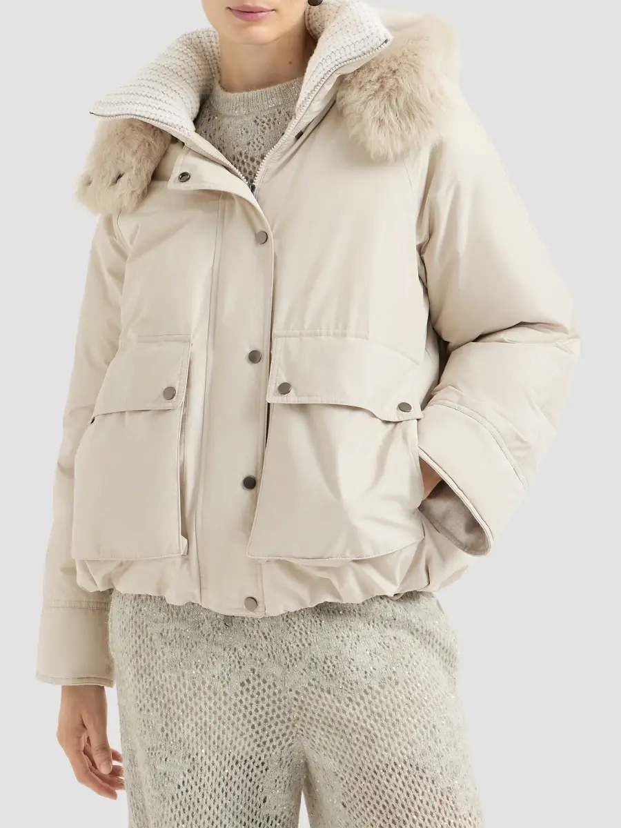 Brunello Cucinelli Women's Techno Cotton Water-Resistant Taffeta Down Parka Coat | Thumbnail 2 Brunello Cucinelli Women's Techno Cotton Water-Resistant Taffeta Down Parka Coat | Thumbnail 2