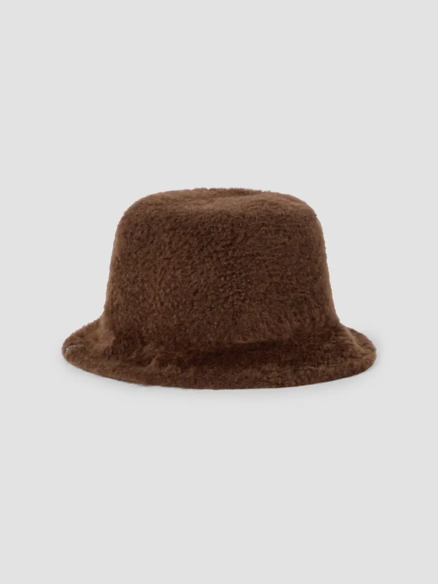 Brunello Cucinelli Women's Soft Fuzzy Shearling Bucket Hat with Shiny Band - Brown Gianduia | Thumbnail 2