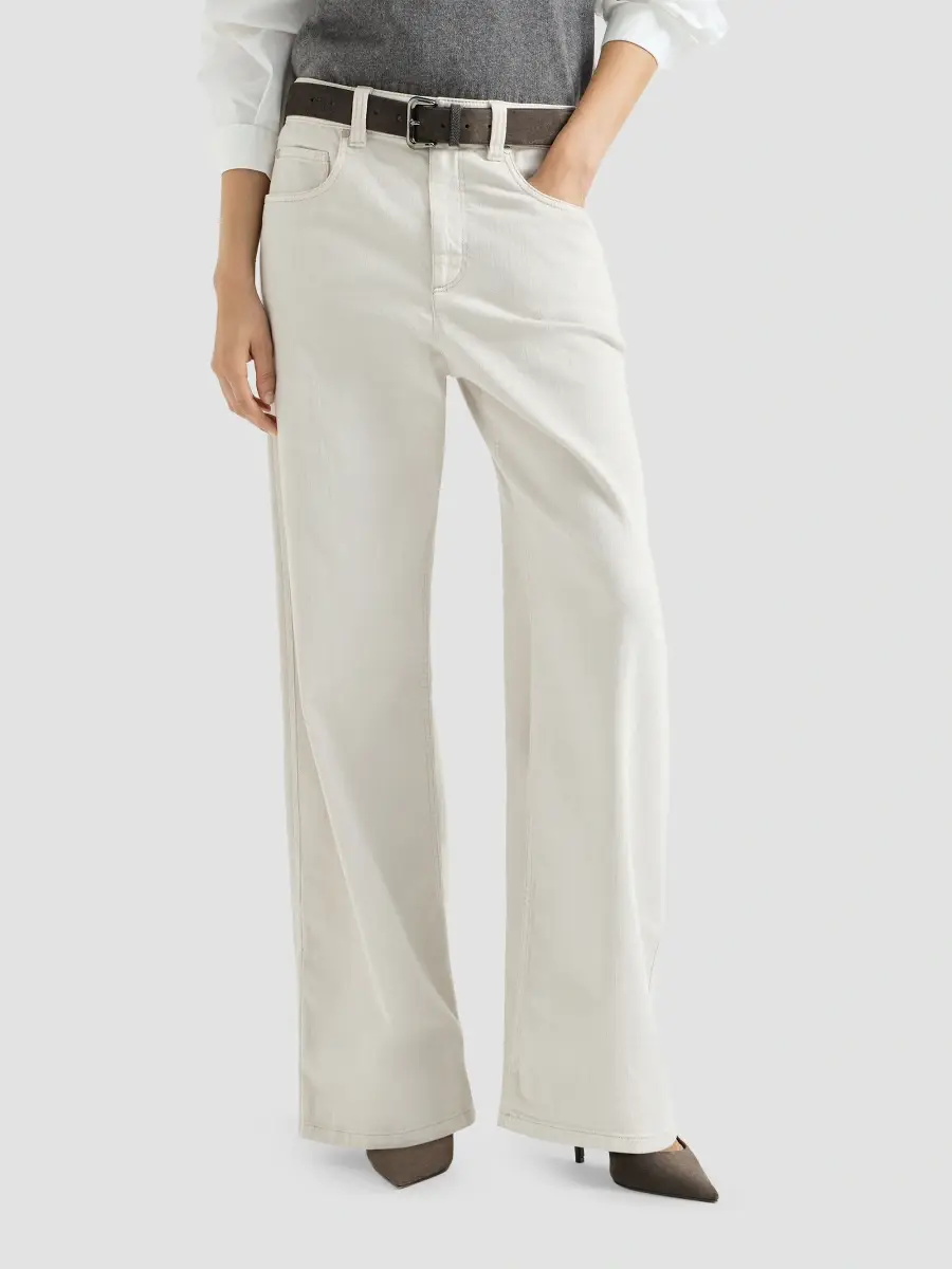 Brunello Cucinelli Women's Stretch Dyed Denim Loose Barrel Jeans with Monili - Panama | Thumbnail 2 Brunello Cucinelli Women's Stretch Dyed Denim Loose Barrel Jeans with Monili - Panama | Thumbnail 2