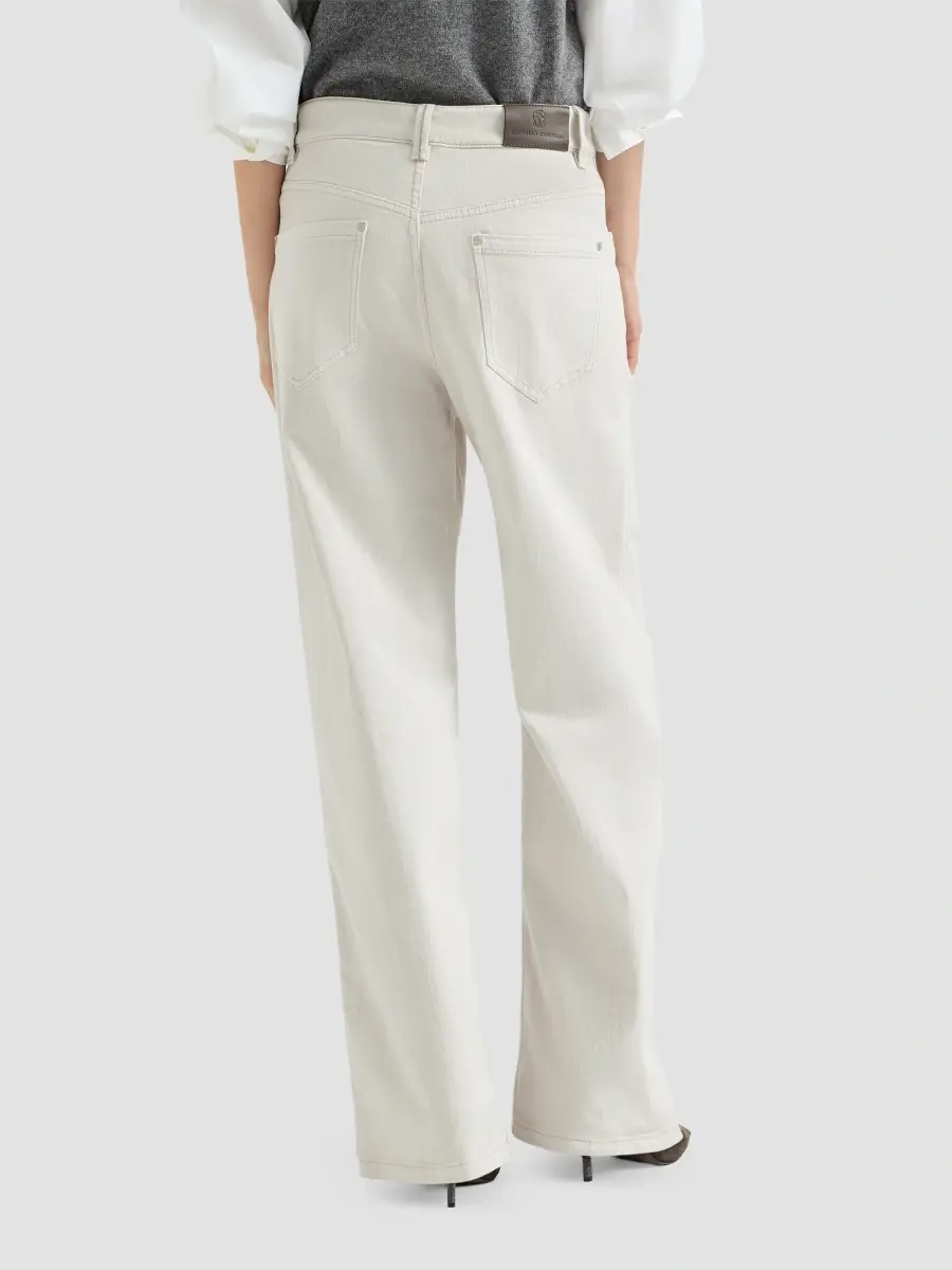 Brunello Cucinelli Women's Stretch Dyed Denim Loose Barrel Jeans with Monili - Panama | Thumbnail 3 Brunello Cucinelli Women's Stretch Dyed Denim Loose Barrel Jeans with Monili - Panama | Thumbnail 3