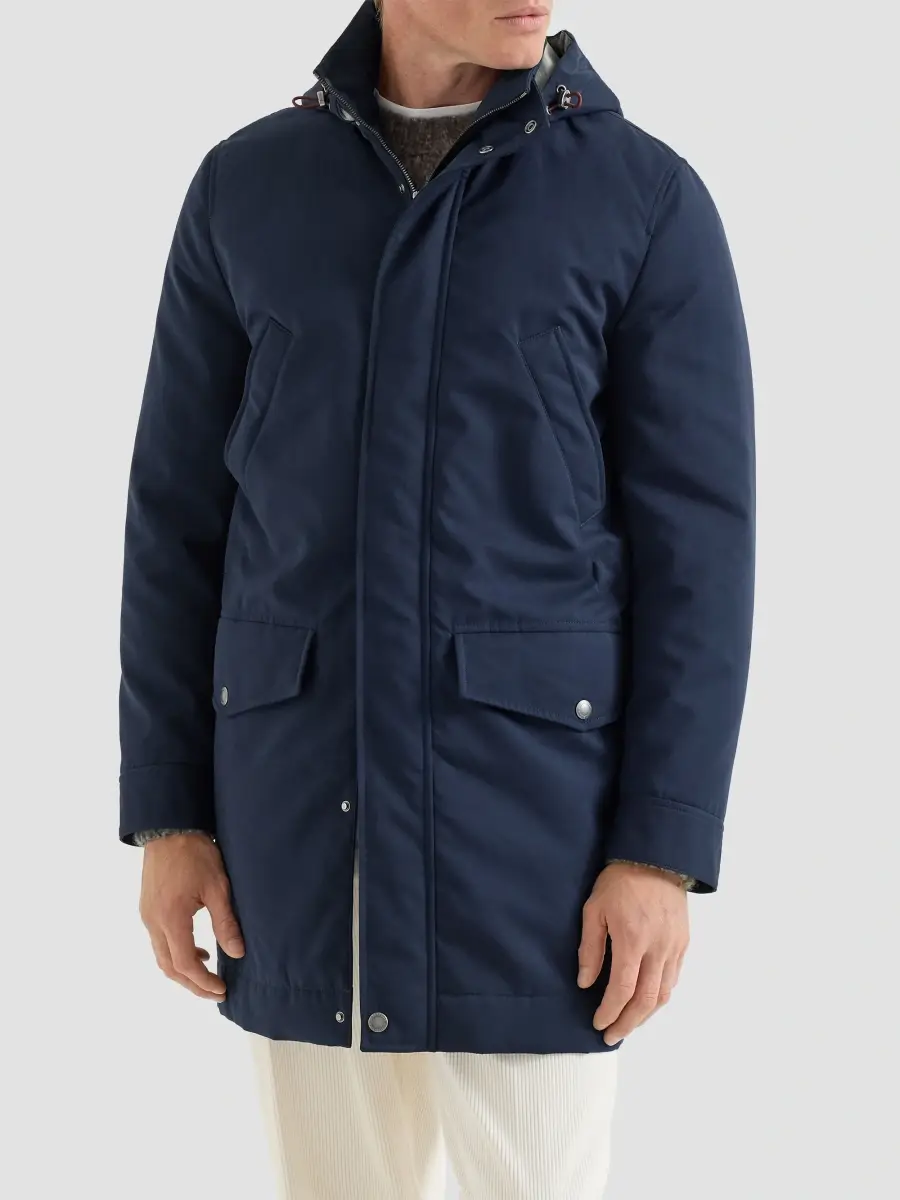 Brunello Cucinelli Men's Water-Resistant Microfiber Parka with Thermore Padding - Navy Blue | Thumbnail 2 Brunello Cucinelli Men's Water-Resistant Microfiber Parka with Thermore Padding - Navy Blue | Thumbnail 2