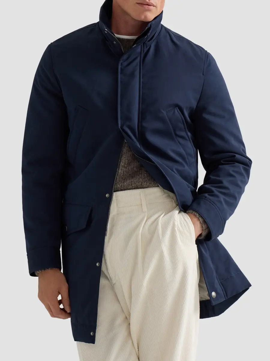 Brunello Cucinelli Men's Water-Resistant Microfiber Parka with Thermore Padding - Navy Blue | Thumbnail 4 Brunello Cucinelli Men's Water-Resistant Microfiber Parka with Thermore Padding - Navy Blue | Thumbnail 4