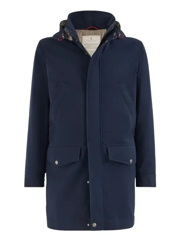 Brunello Cucinelli Men's Water-Resistant Microfiber Parka with Thermore Padding - Navy Blue