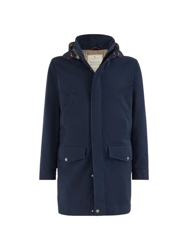 Brunello Cucinelli Men's Water-Resistant Microfiber Parka with Thermore Padding - Navy Blue