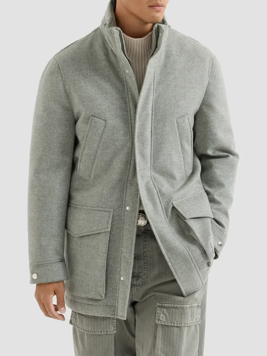 Brunello Cucinelli Men's Bonded Cashmere Beaver Cloth Parka Jacket | Thumbnail 2 Brunello Cucinelli Men's Bonded Cashmere Beaver Cloth Parka Jacket | Thumbnail 2