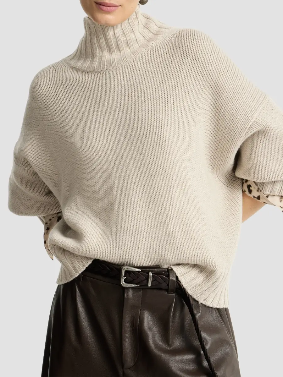 Brunello Cucinelli Women's Cashmere Turtleneck Sweater with Shiny Zipper - Buff | Thumbnail 4 Brunello Cucinelli Women's Cashmere Turtleneck Sweater with Shiny Zipper - Buff | Thumbnail 4