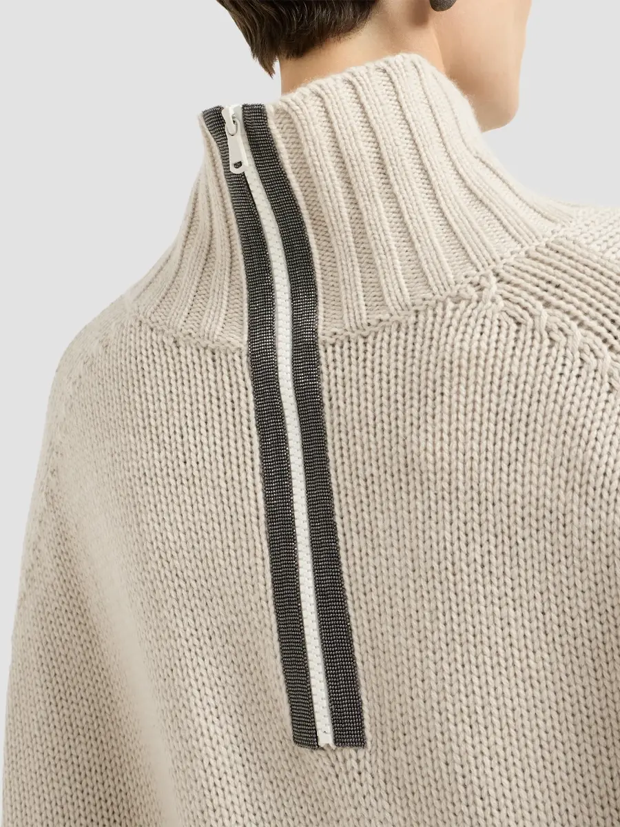 Brunello Cucinelli Women's Cashmere Turtleneck Sweater with Shiny Zipper - Buff | Thumbnail 5 Brunello Cucinelli Women's Cashmere Turtleneck Sweater with Shiny Zipper - Buff | Thumbnail 5
