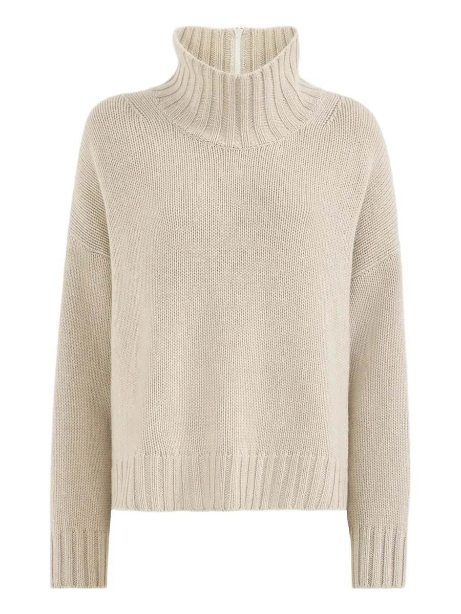 Brunello Cucinelli Women's Cashmere Turtleneck Sweater with Shiny Zipper - Buff