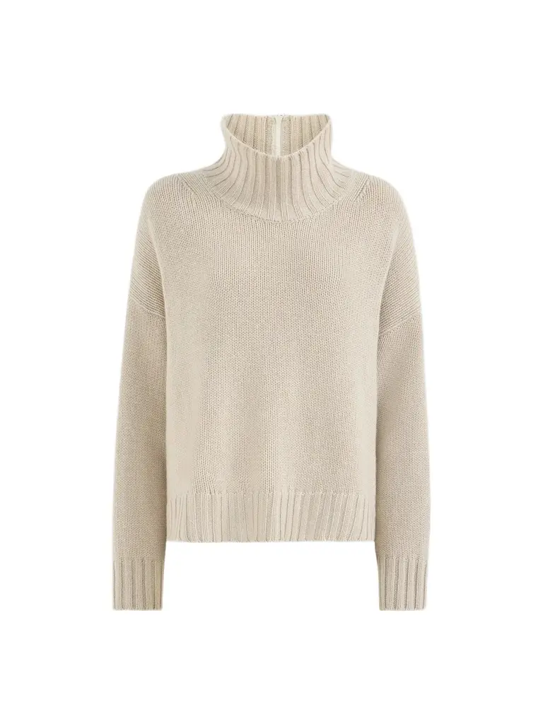 Women's Cashmere Turtleneck Sweater with Shiny Zipper - Buff Women's Cashmere Turtleneck Sweater with Shiny Zipper - Buff