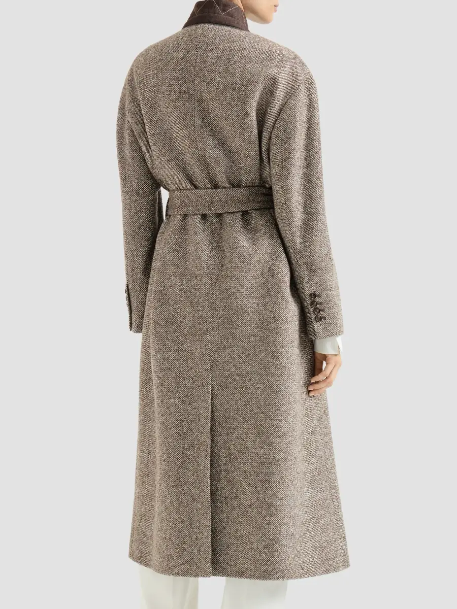 Brunello Cucinelli Women's Virgin Wool and Silk Mélange Diagonal Belted Coat | Thumbnail 3 Brunello Cucinelli Women's Virgin Wool and Silk Mélange Diagonal Belted Coat | Thumbnail 3
