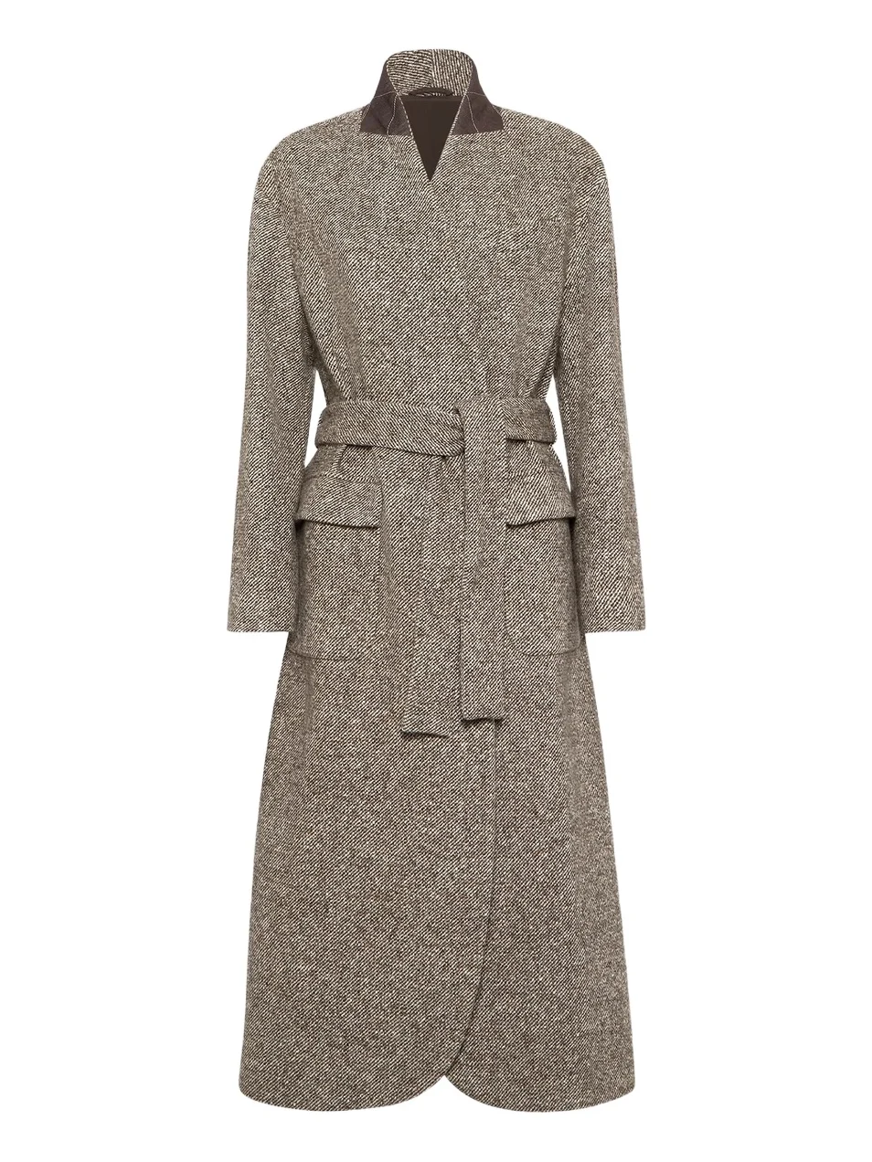 Women's Virgin Wool and Silk Mélange Diagonal Belted Coat Women's Virgin Wool and Silk Mélange Diagonal Belted Coat
